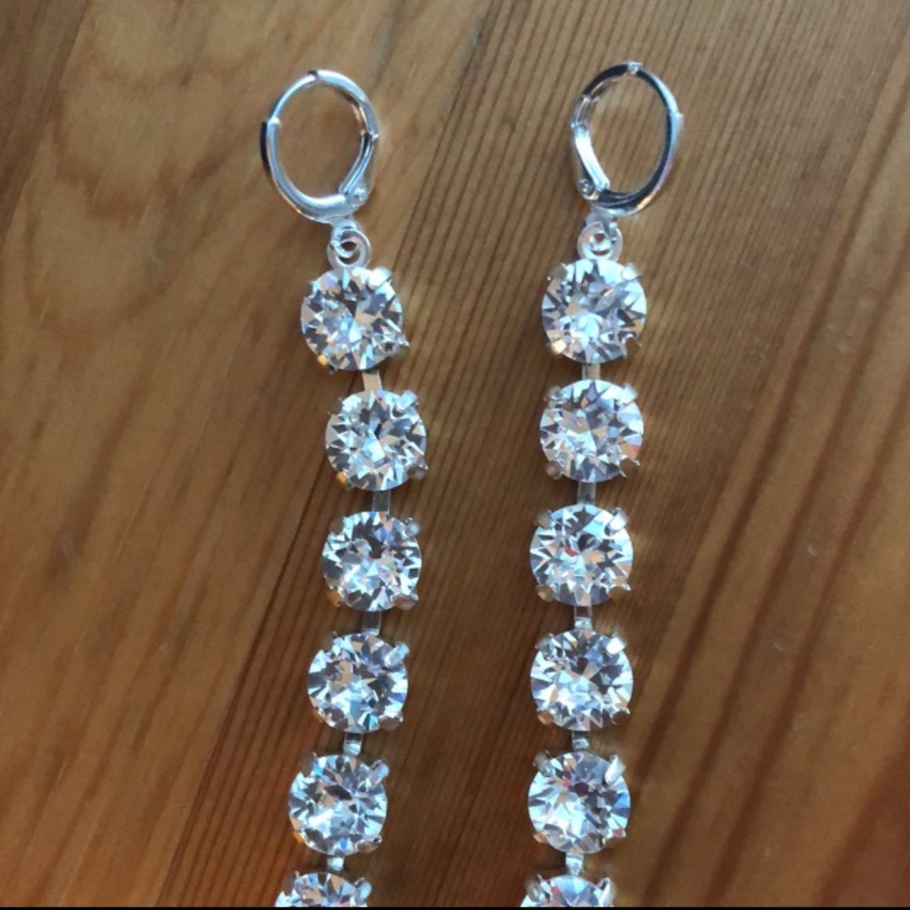 Stunning Silver Crystal Drop Statement Earrings - Picture 15 of 15